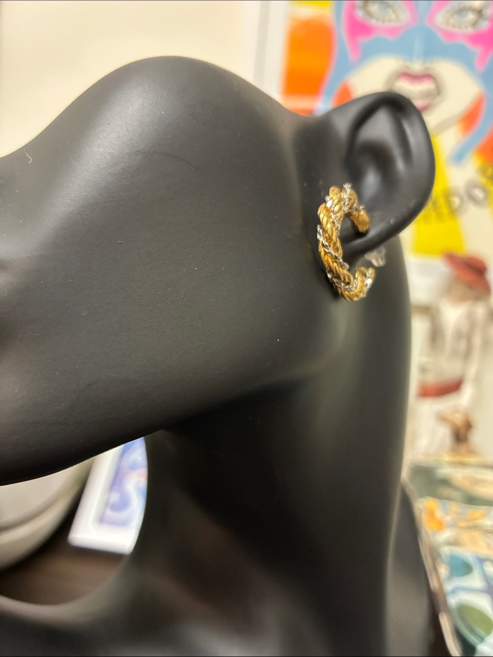 Vintage 1980s Gold Twisted Dual Tone Hoop Earrings